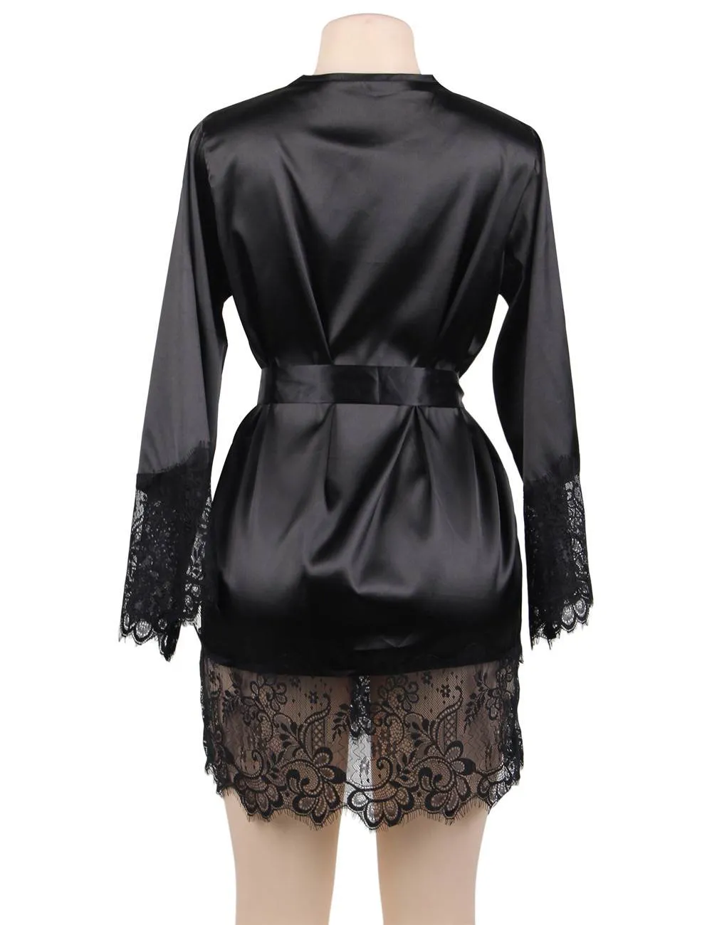 Silk Satin Lace Sexy Women Kimono Home Pajamas