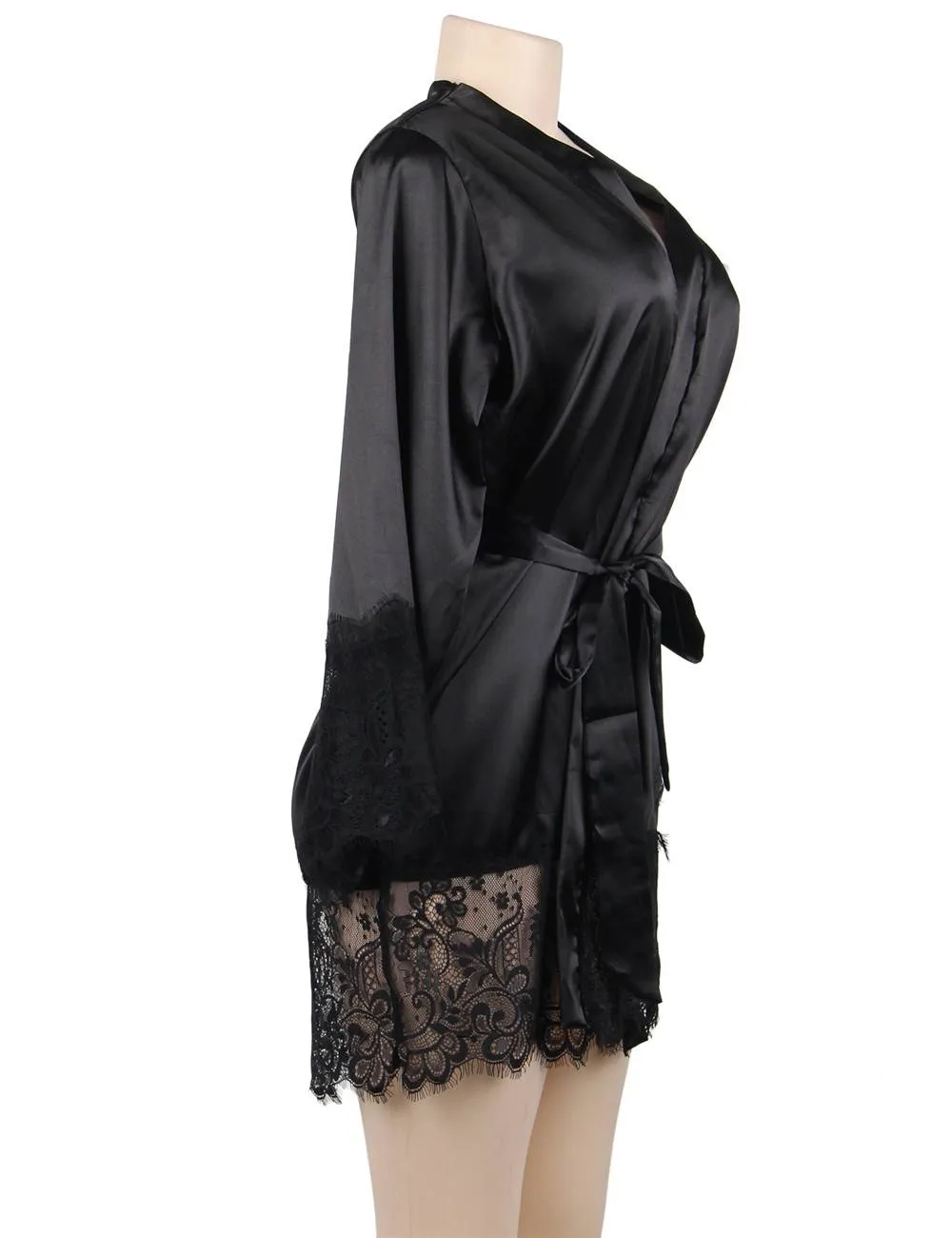 Silk Satin Lace Sexy Women Kimono Home Pajamas