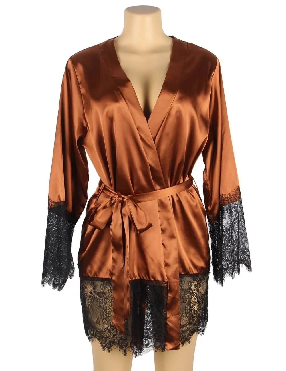 Silk Satin Lace Sexy Women Kimono Home Pajamas