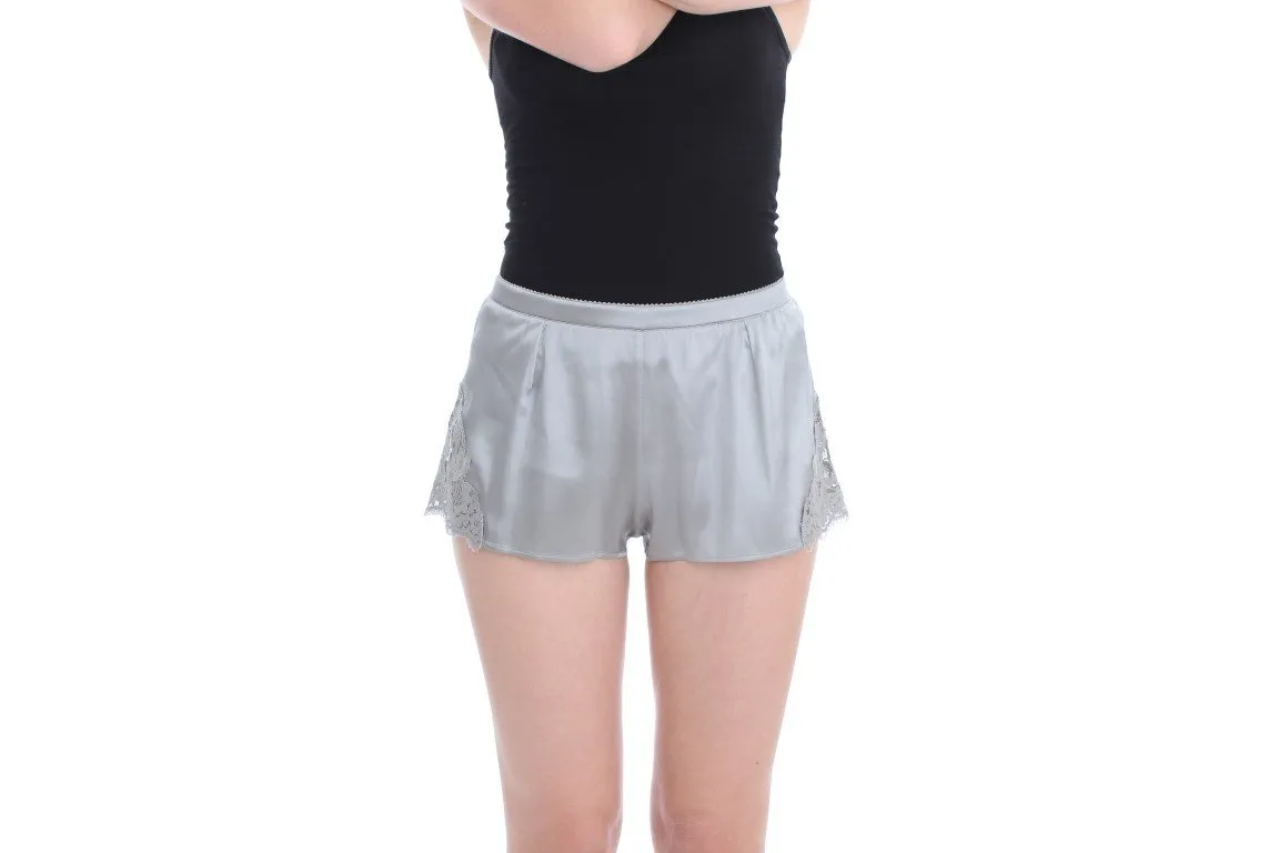 Silver Silk Stretch Lace Lingerie Mini Shorts
