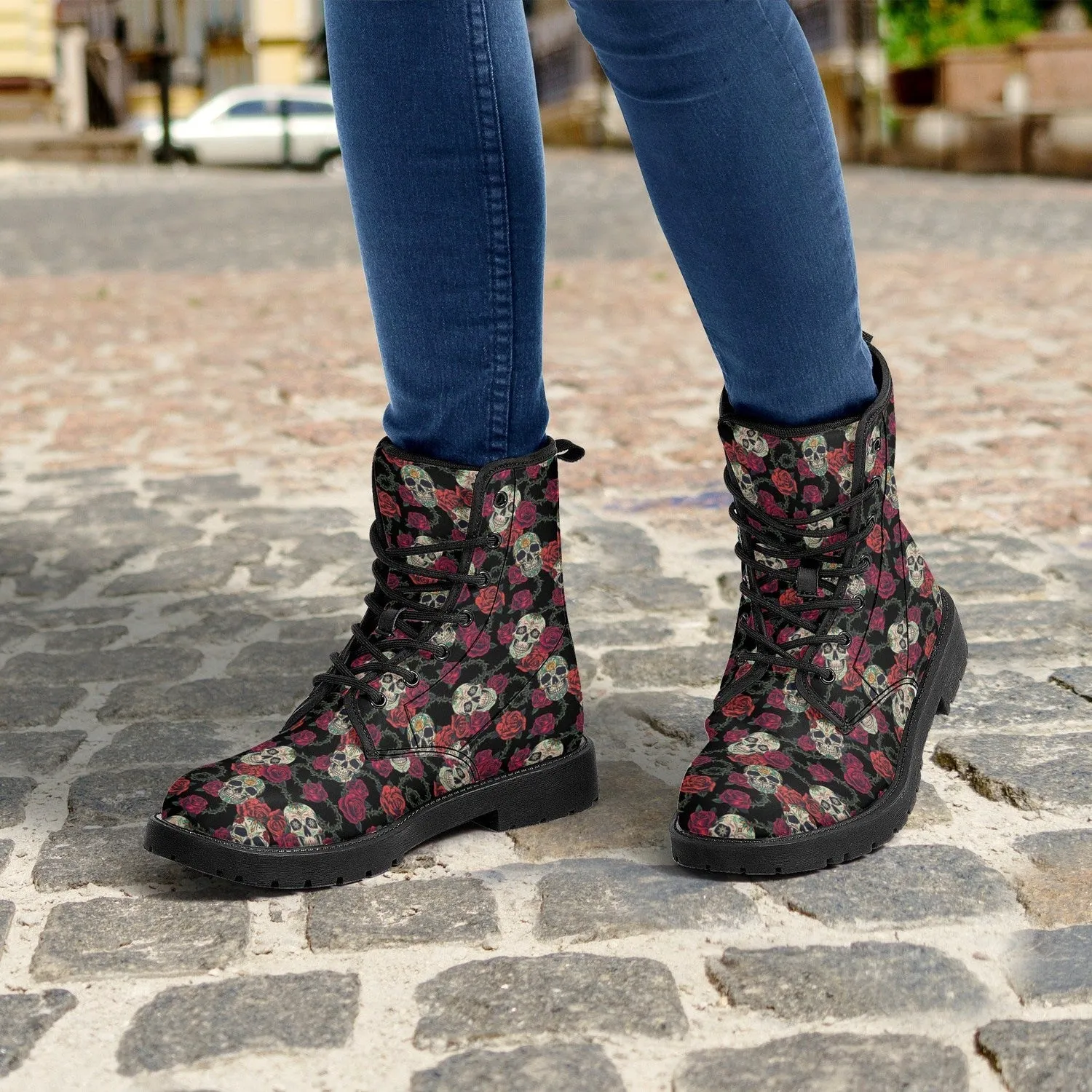 Skulls and Roses Womens Leather Boots