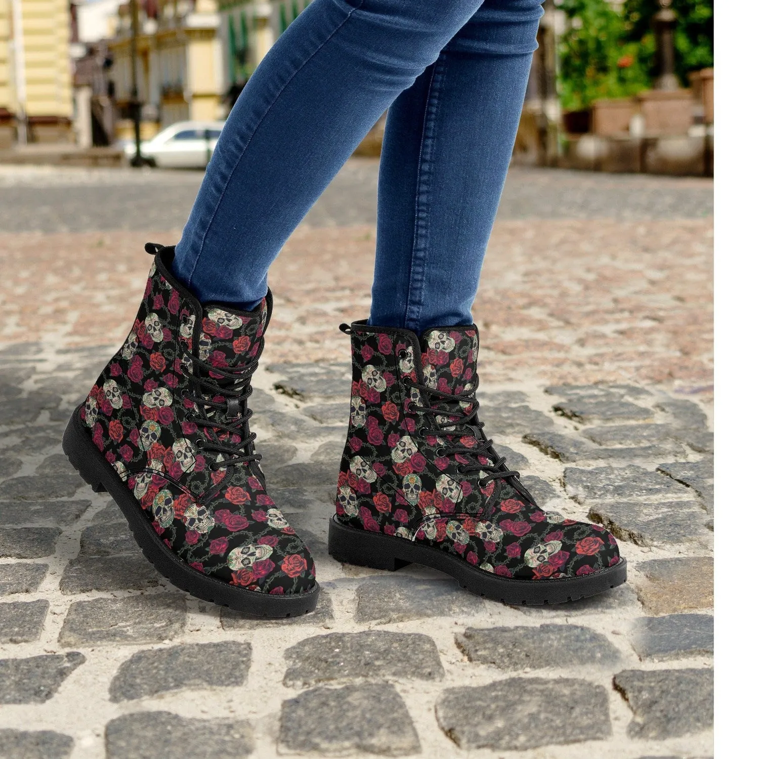 Skulls and Roses Womens Leather Boots