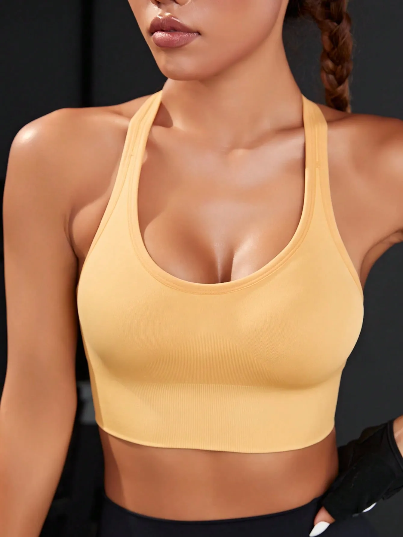 Solid Cut Out Back Sports Bra