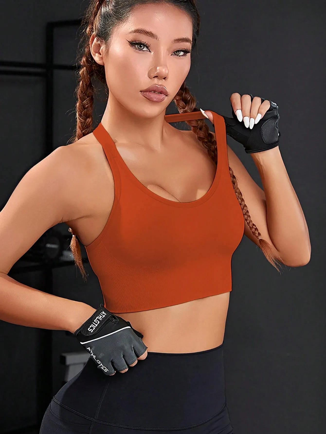 Solid Cut Out Back Sports Bra