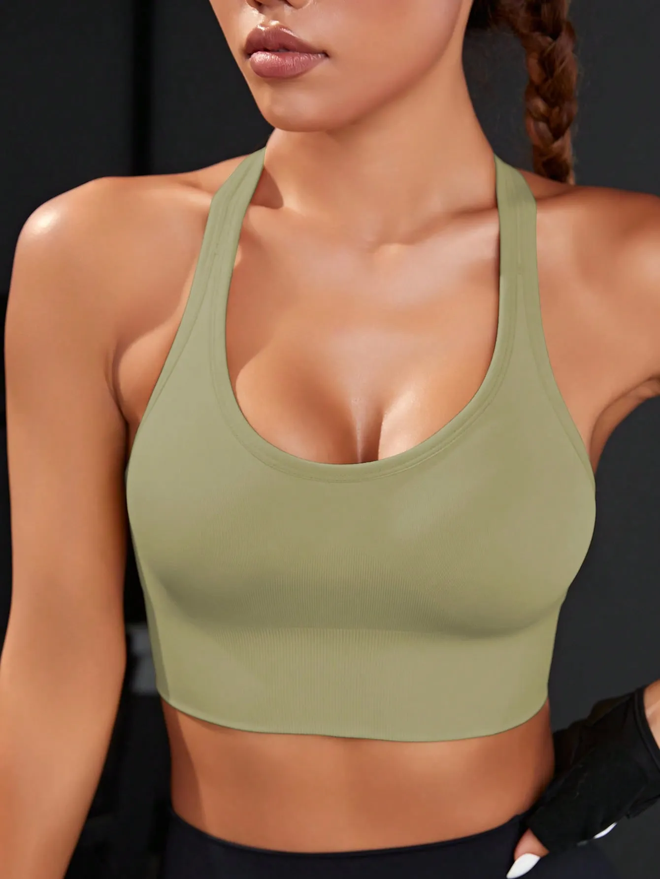 Solid Cut Out Back Sports Bra