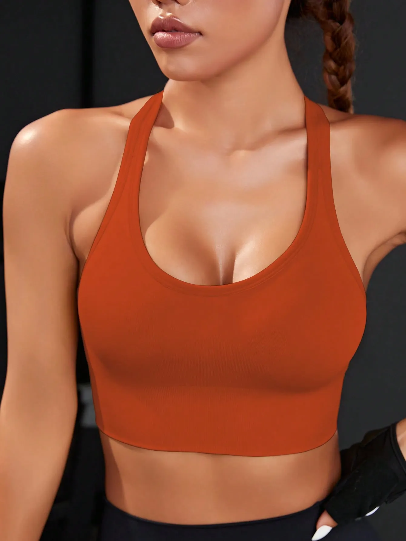 Solid Cut Out Back Sports Bra