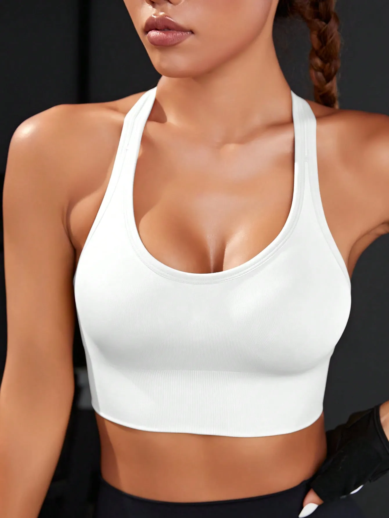 Solid Cut Out Back Sports Bra