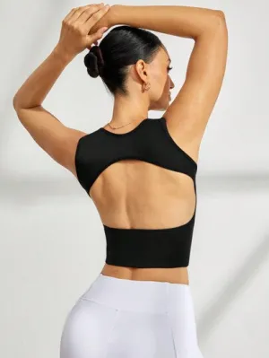 Solid Cut-Out Back Sports Tank Top – Fitted & Breathable Workout Shirt