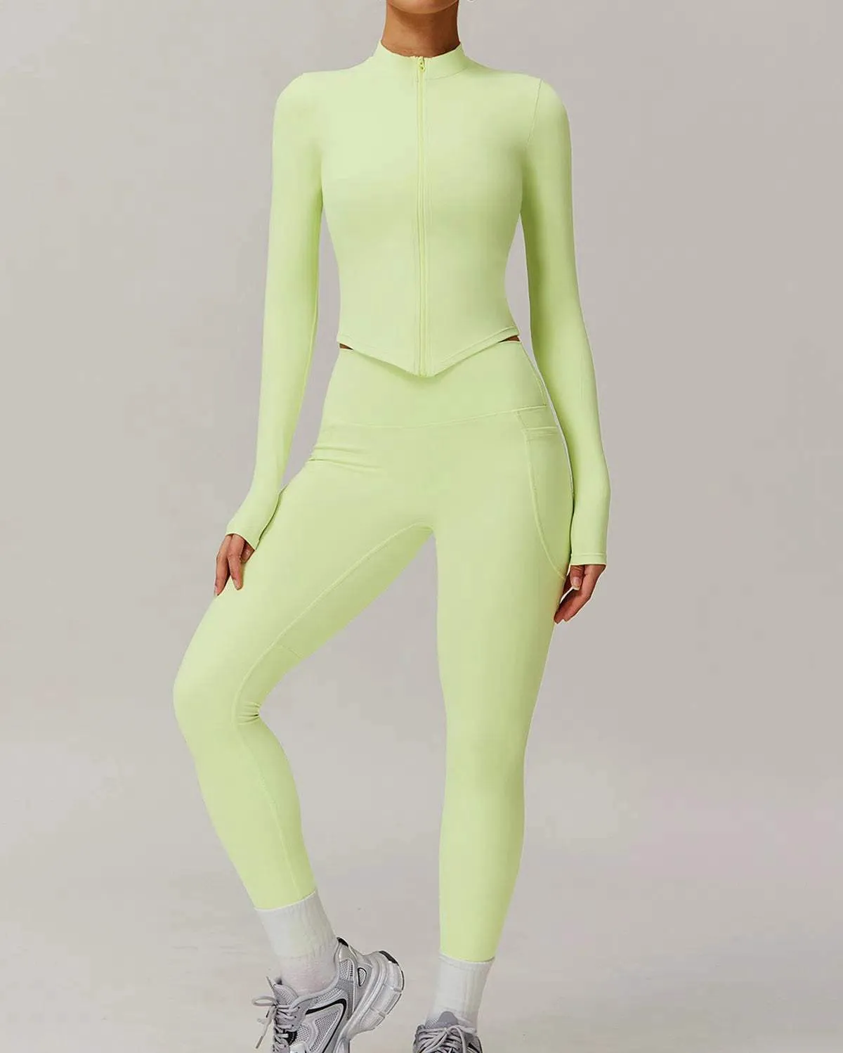 Solid Yoga Set With Sports Jacket and Legging