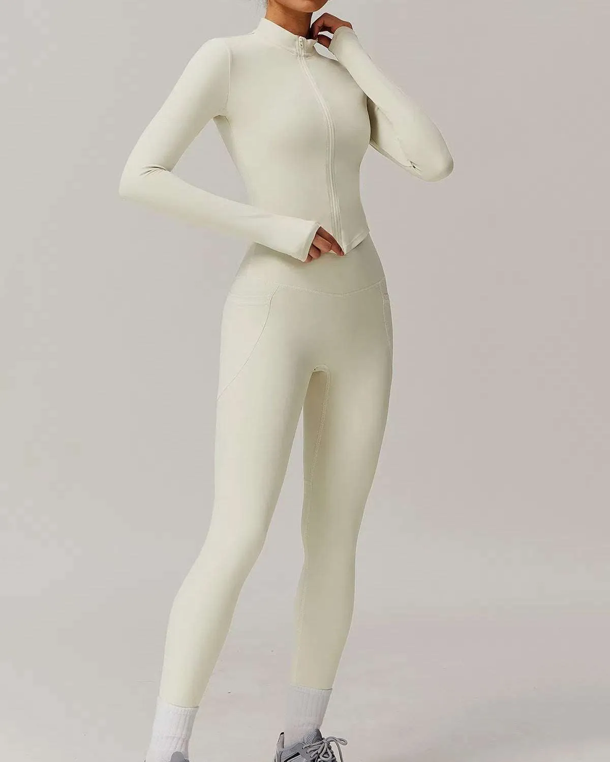 Solid Yoga Set With Sports Jacket and Legging