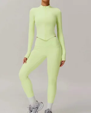 Solid Yoga Set With Sports Jacket and Legging