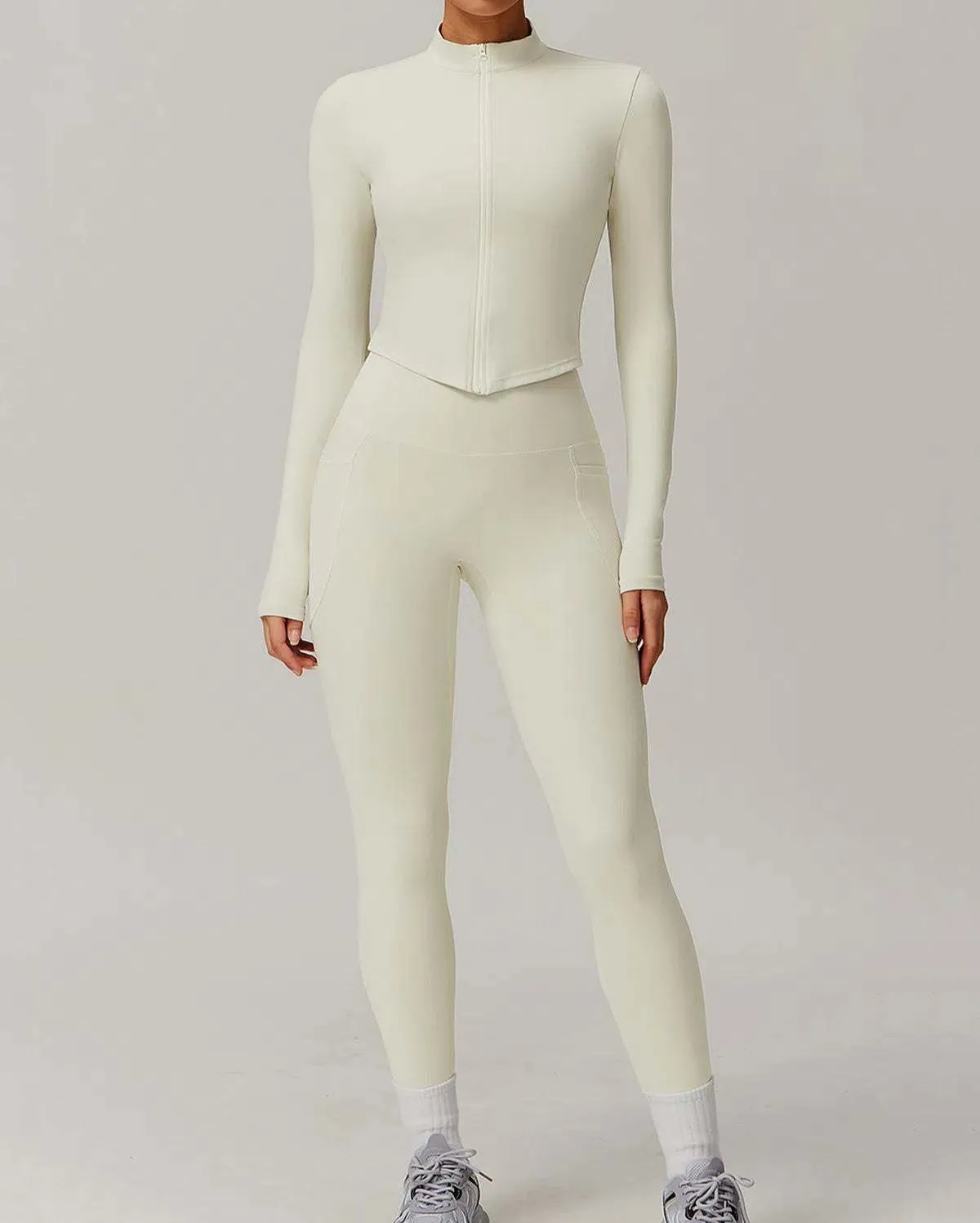 Solid Yoga Set With Sports Jacket and Legging