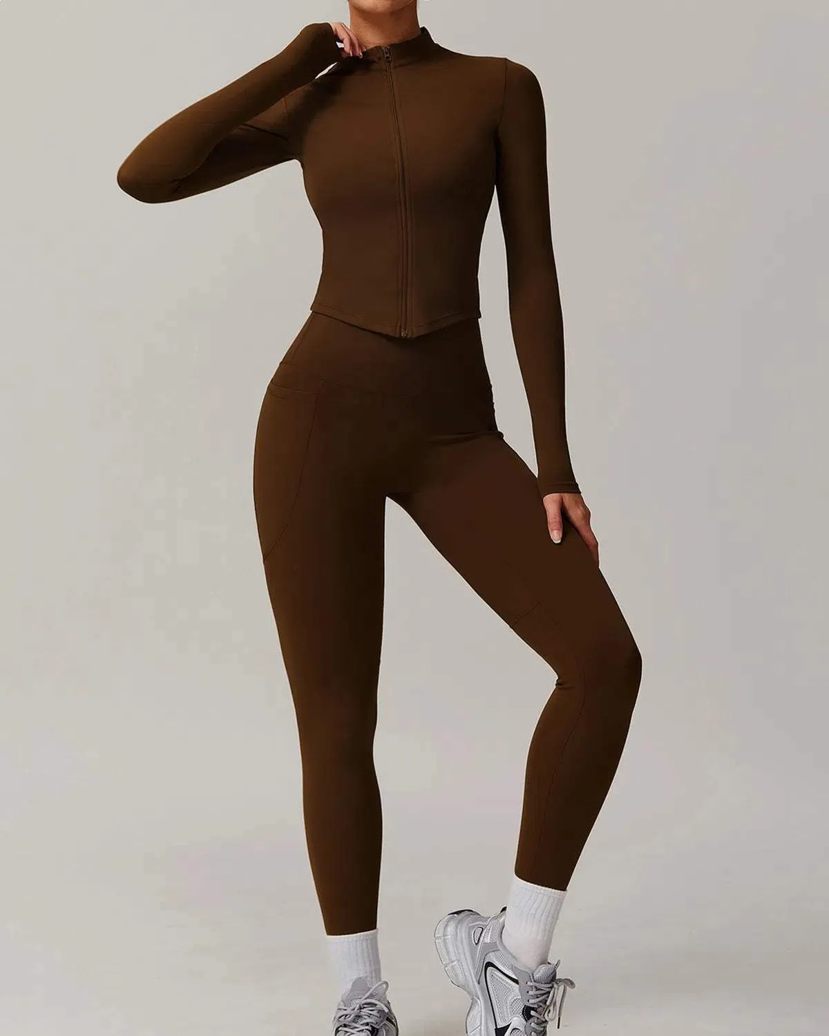 Solid Yoga Set With Sports Jacket and Legging