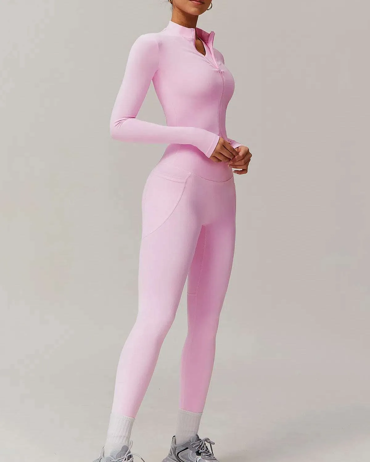Solid Yoga Set With Sports Jacket and Legging