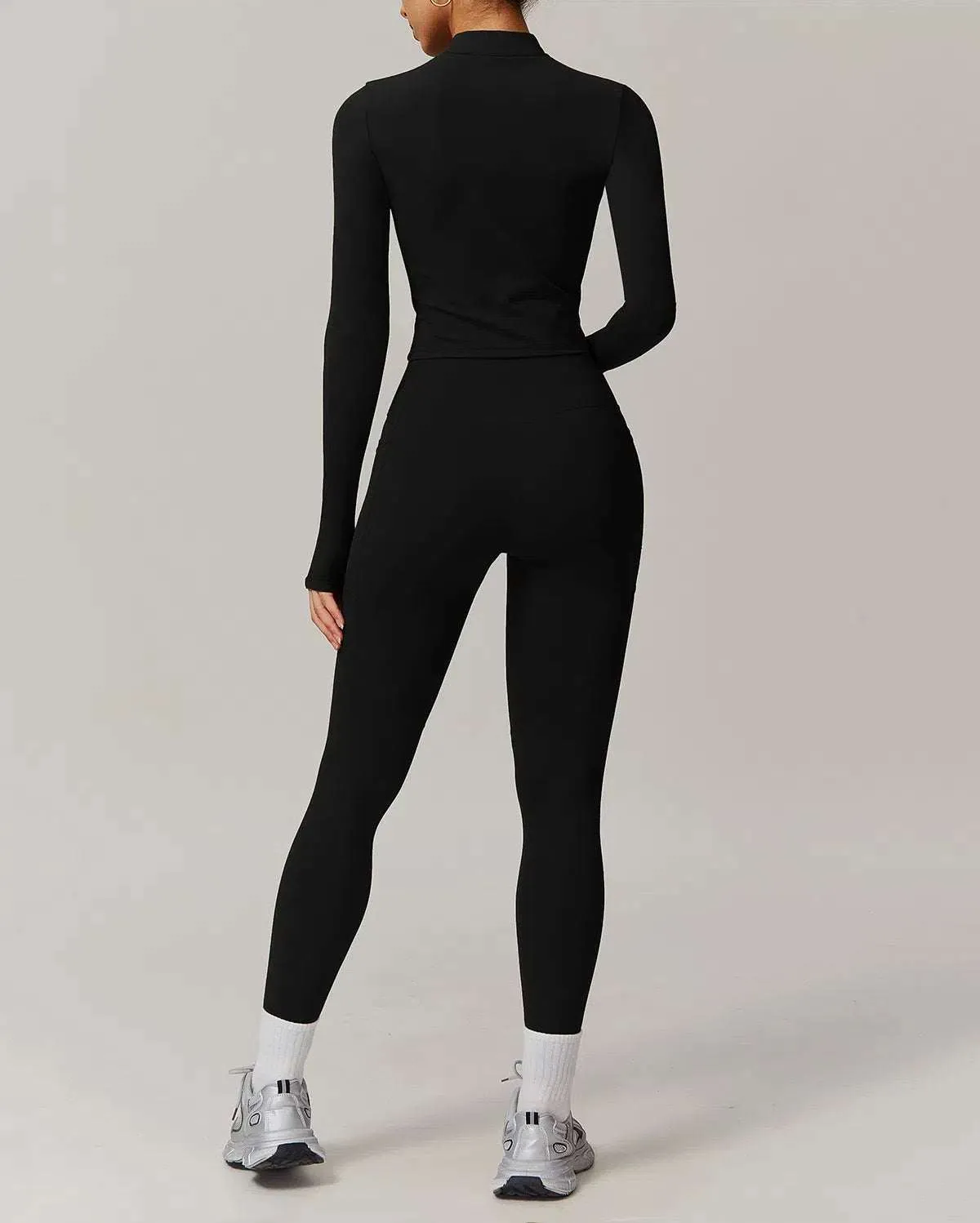 Solid Yoga Set With Sports Jacket and Legging