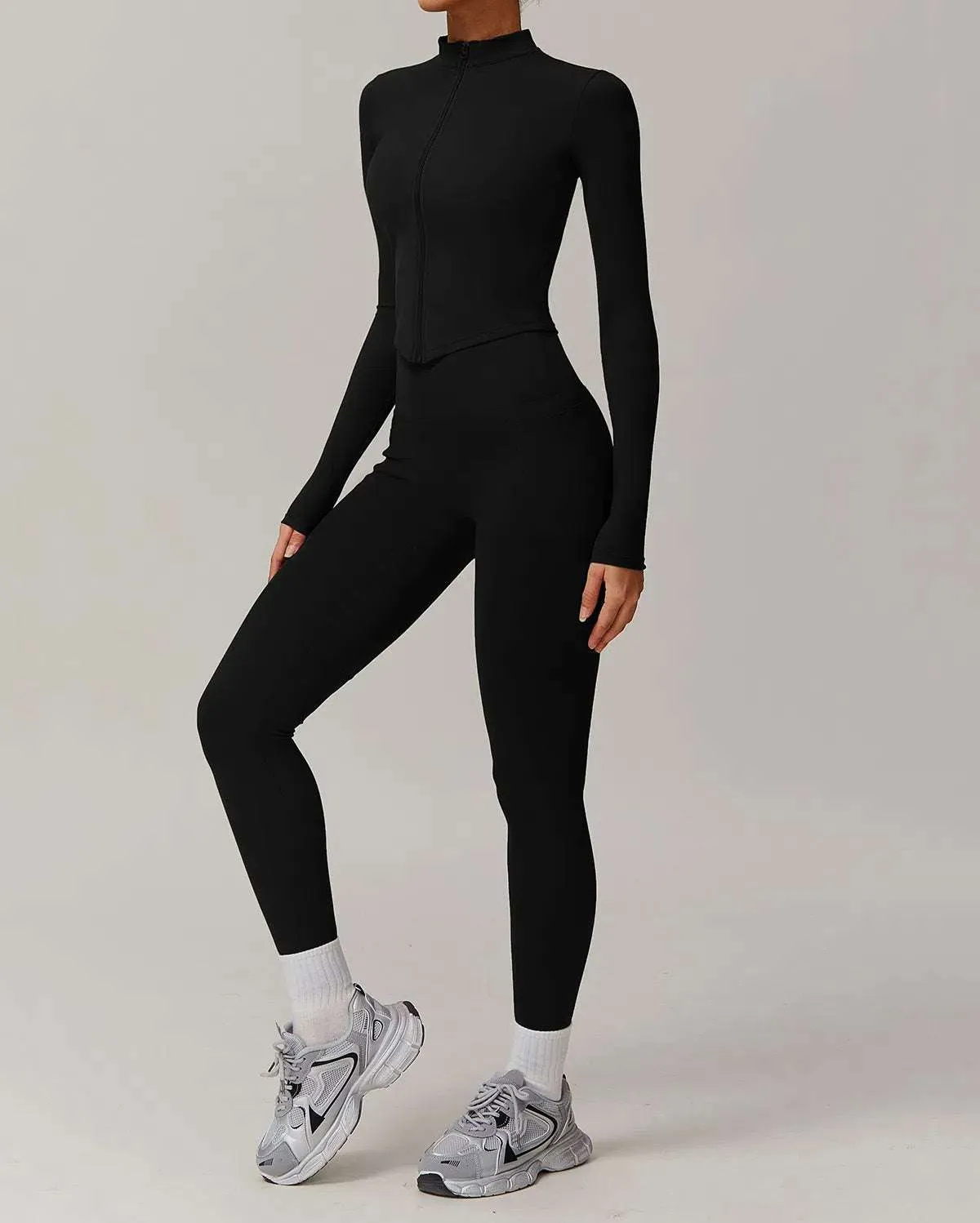 Solid Yoga Set With Sports Jacket and Legging