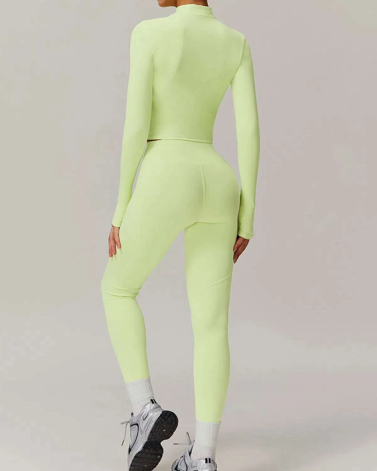 Solid Yoga Set With Sports Jacket and Legging