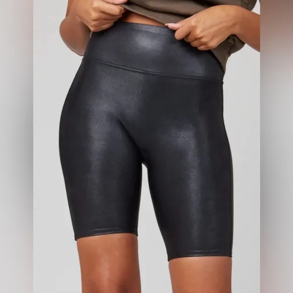 Spanx Women's Black Faux Leather Bike Shorts