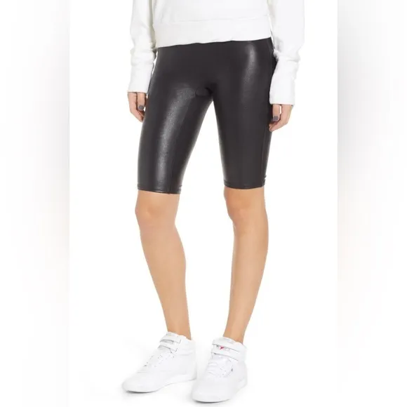 Spanx Women's Black Faux Leather Bike Shorts