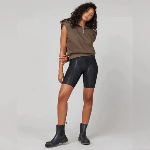 Spanx Women's Black Faux Leather Bike Shorts