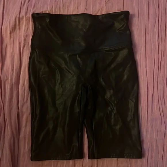 Spanx Women's Black Faux Leather Bike Shorts