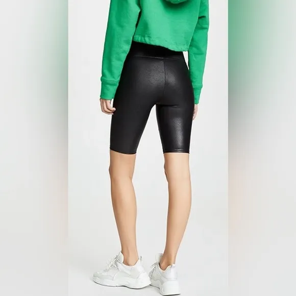 Spanx Women's Black Faux Leather Bike Shorts