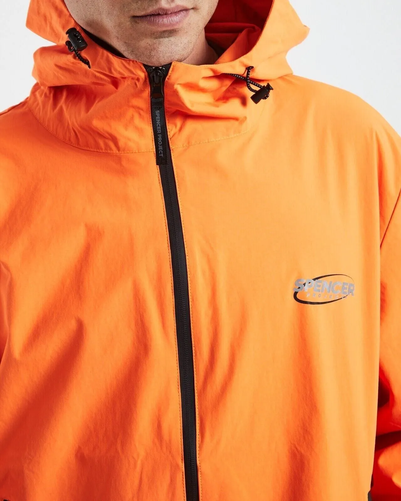 Spencer Project Orange Full Zip Hooded Windbreaker Jacket Size XL (New)