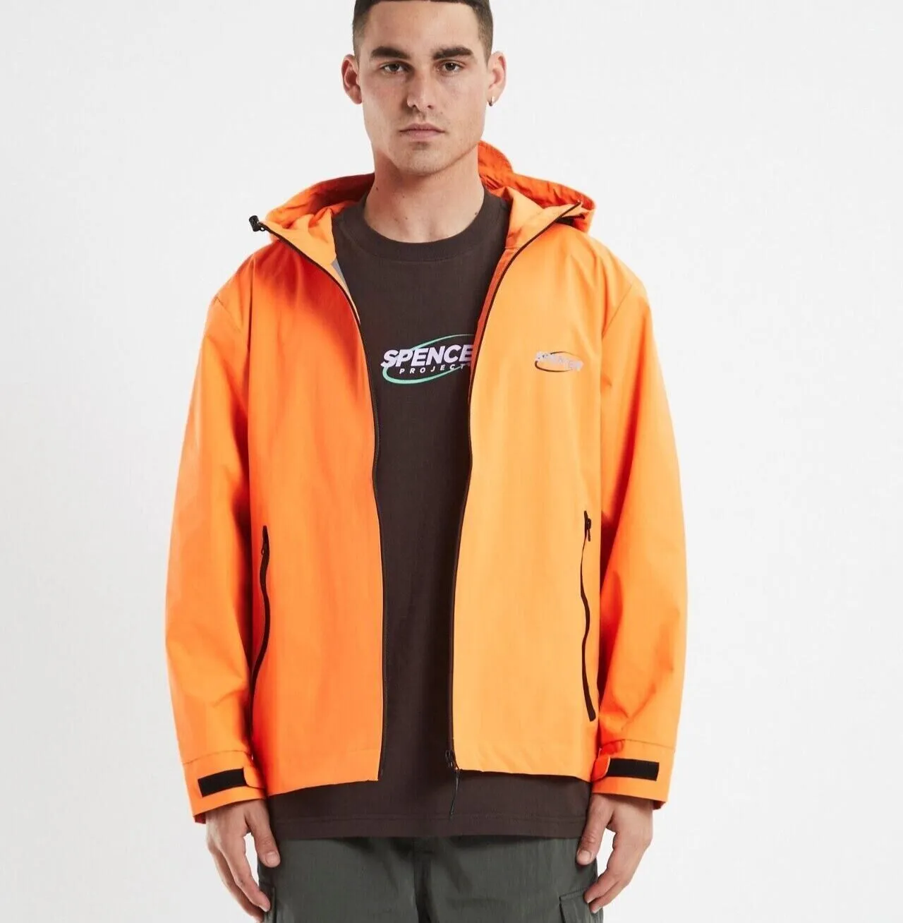 Spencer Project Orange Full Zip Hooded Windbreaker Jacket Size XL (New)
