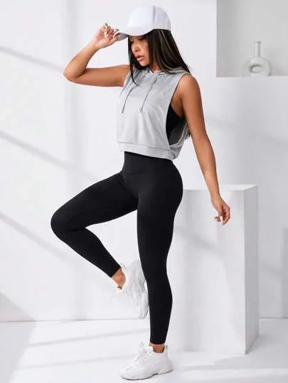 Sport Studio Cut-Out Cropped Sports Hoodie – Adjustable Drawstring & Trendy Fit