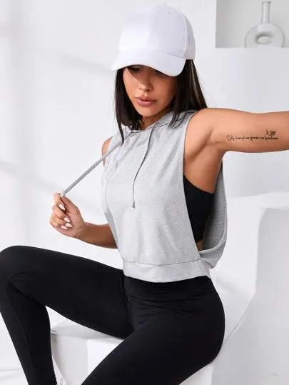 Sport Studio Cut-Out Cropped Sports Hoodie – Adjustable Drawstring & Trendy Fit