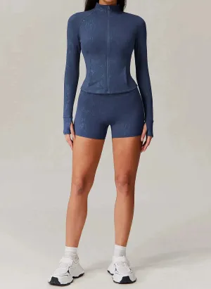 Sports Set with Full Zipper Long Sleeve Jacket and Short