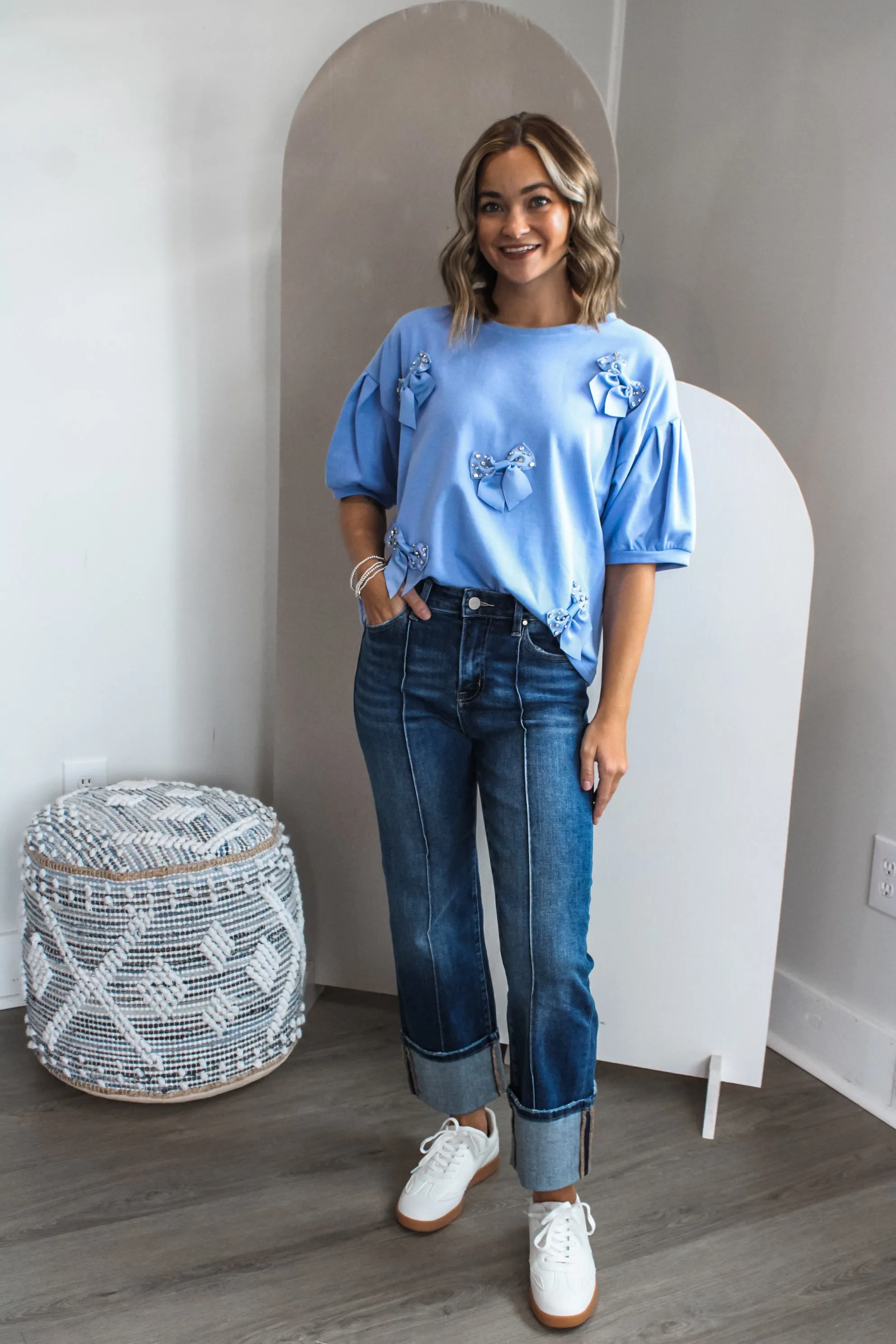 Story Of Us Bow Sparkle Top • Blue