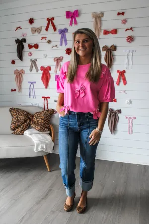 Story Of Us Bow Sparkle Top • Pink