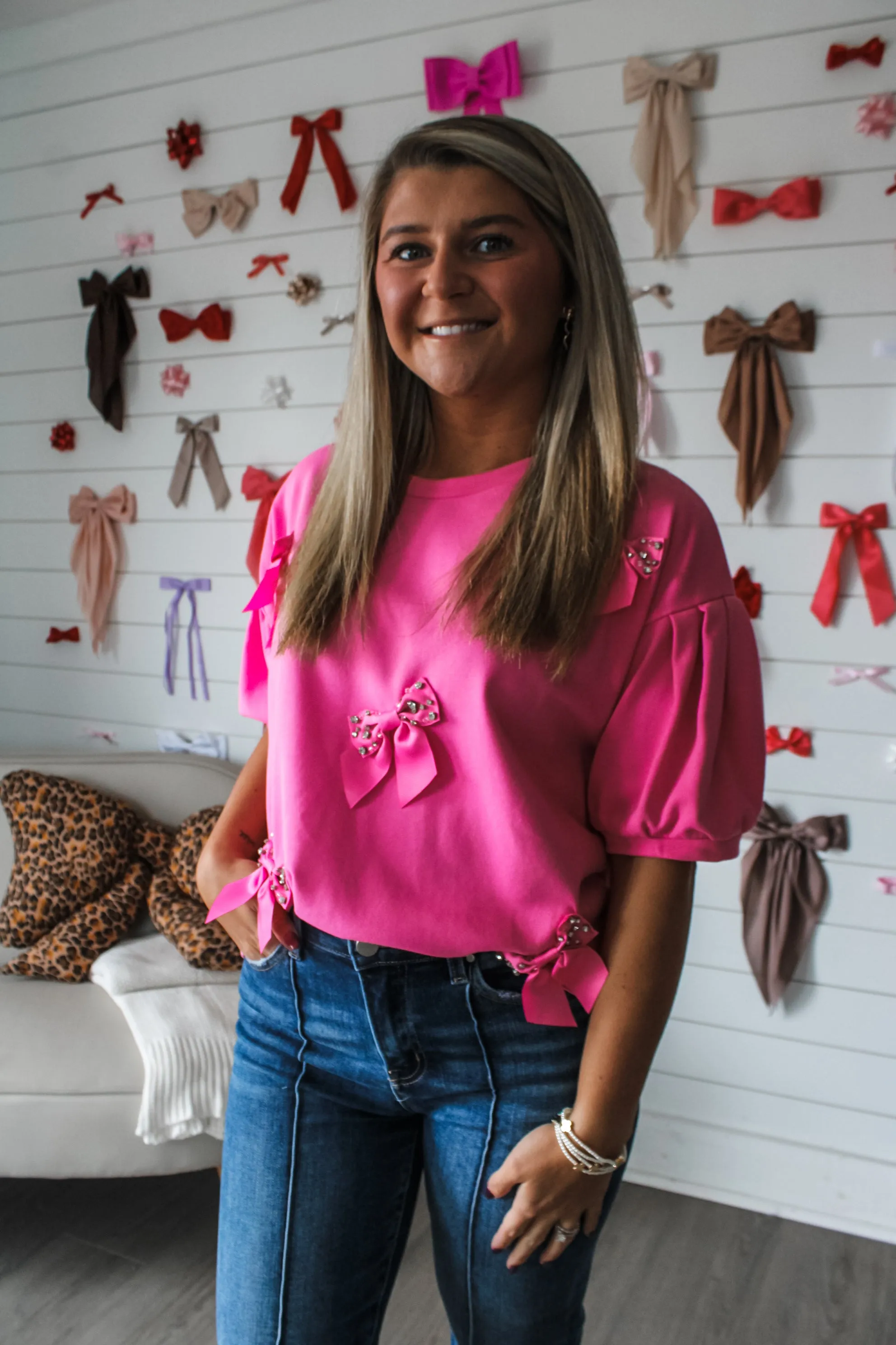 Story Of Us Bow Sparkle Top • Pink