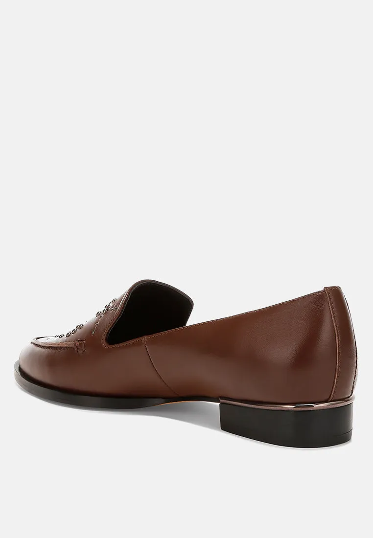 Studded Genuine Leather Loafers By Ruw