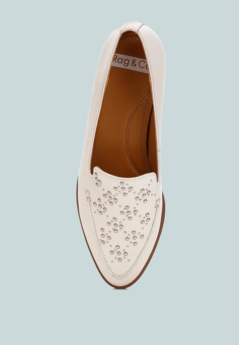Studded Genuine Leather Loafers By Ruw