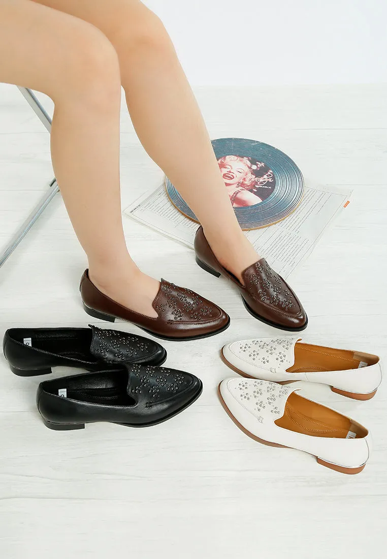 Studded Genuine Leather Loafers By Ruw
