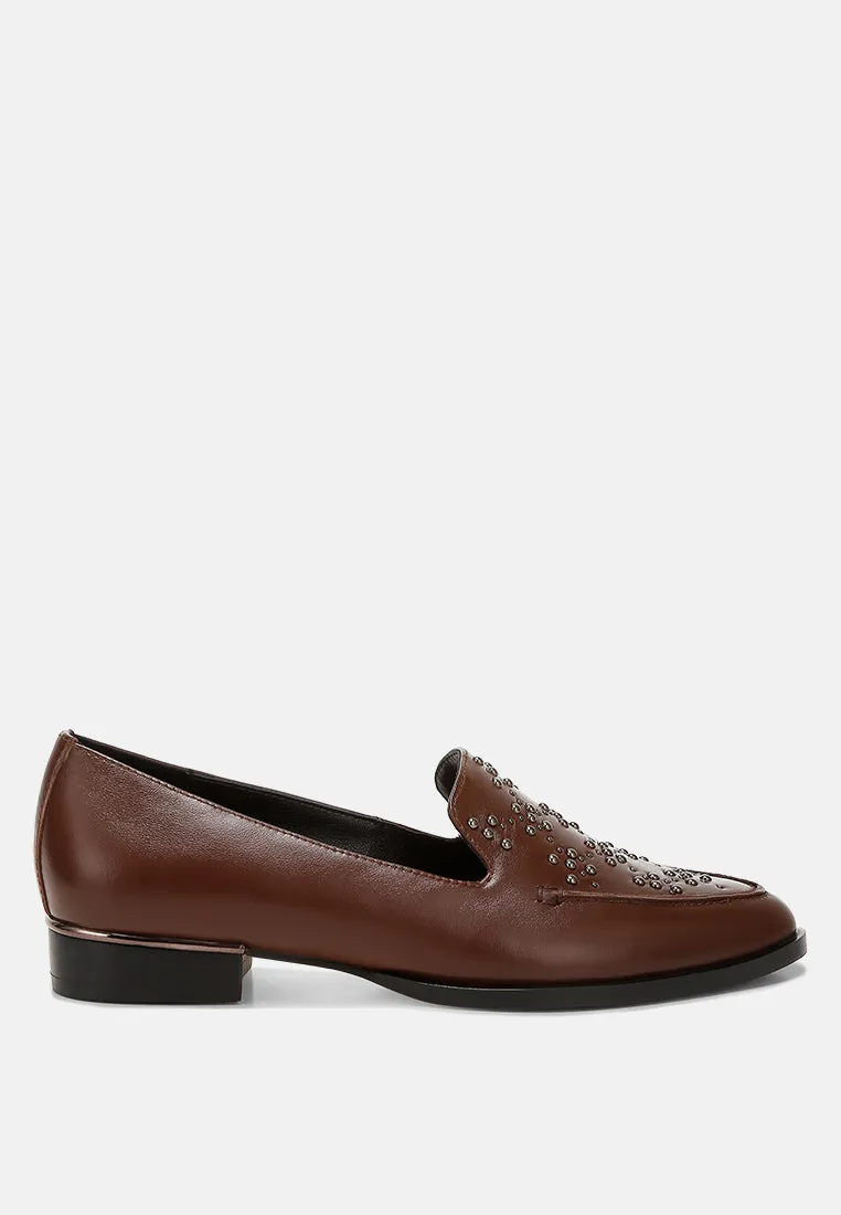 Studded Genuine Leather Loafers By Ruw