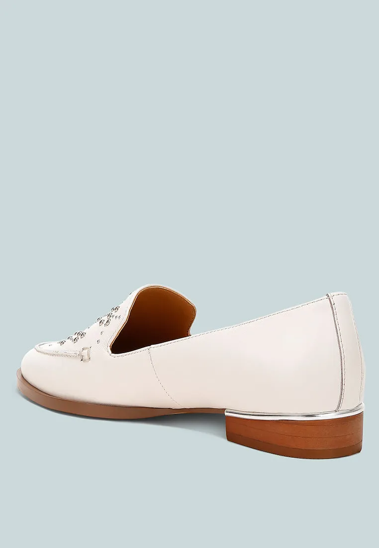 Studded Genuine Leather Loafers By Ruw