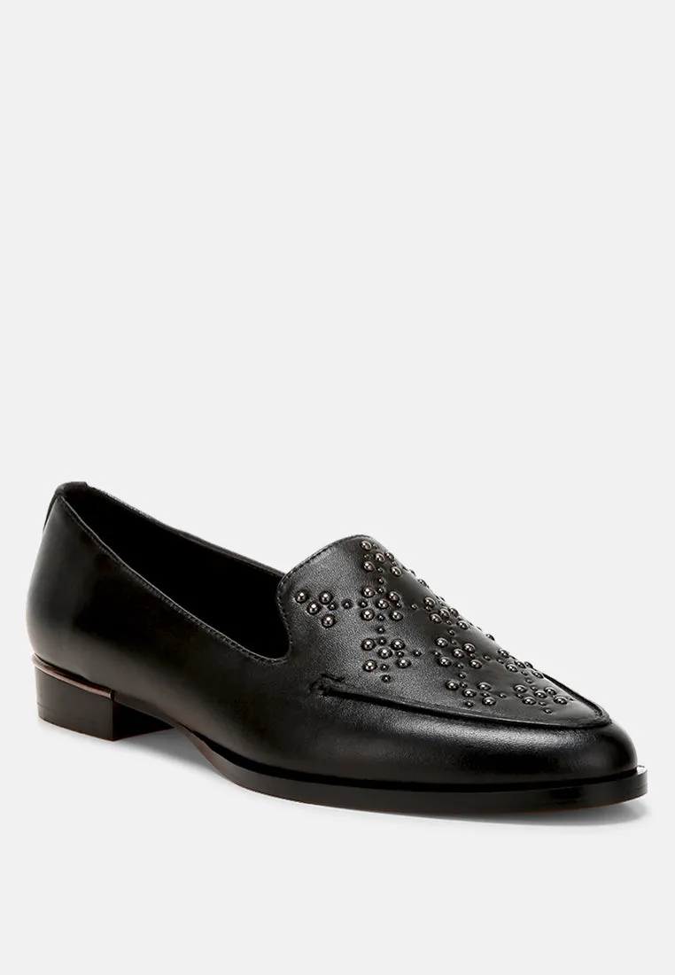 Studded Genuine Leather Loafers By Ruw
