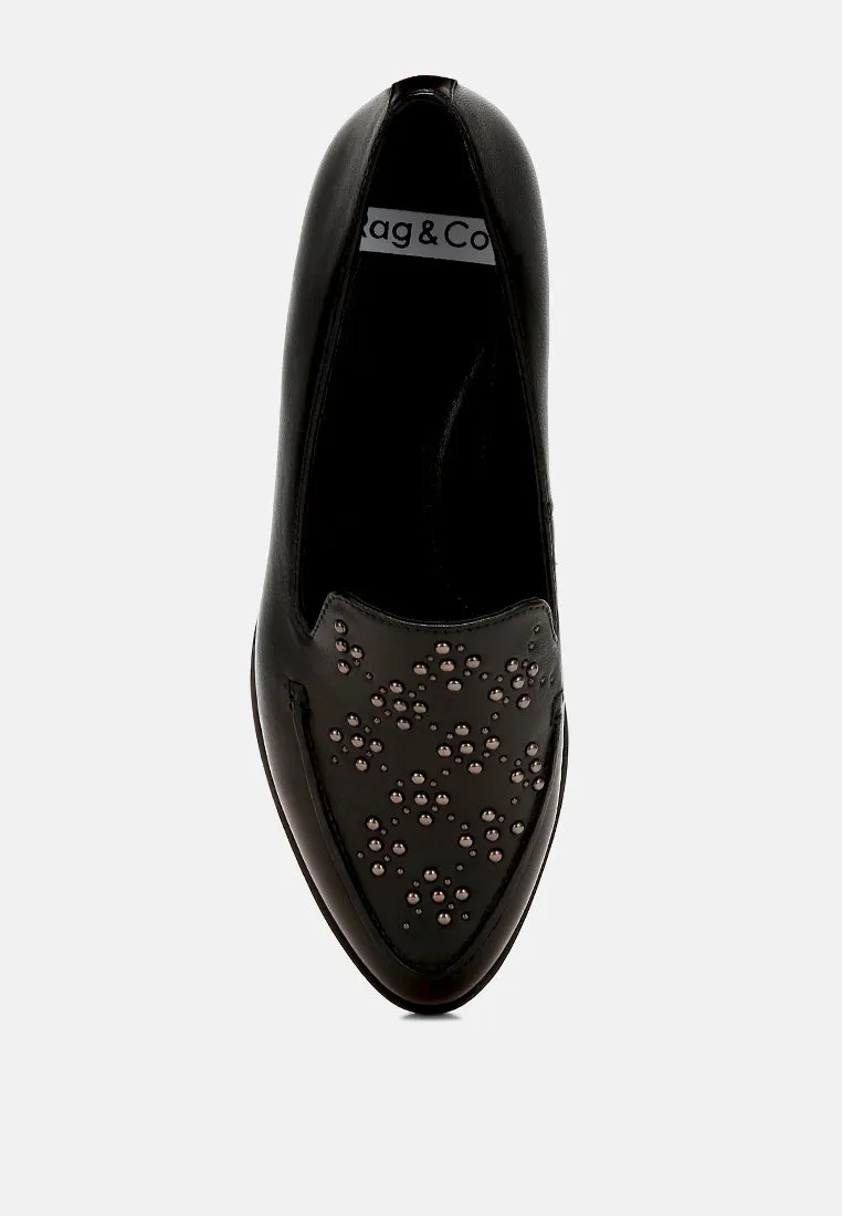 Studded Genuine Leather Loafers By Ruw