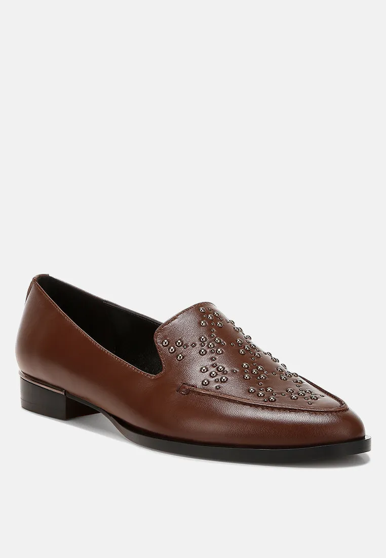 Studded Genuine Leather Loafers By Ruw