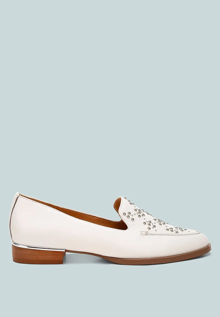 Studded Genuine Leather Loafers By Ruw