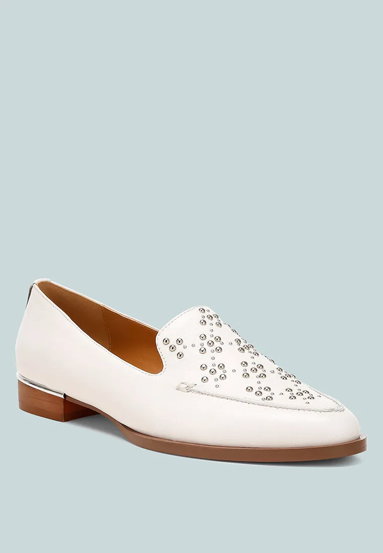 Studded Genuine Leather Loafers By Ruw