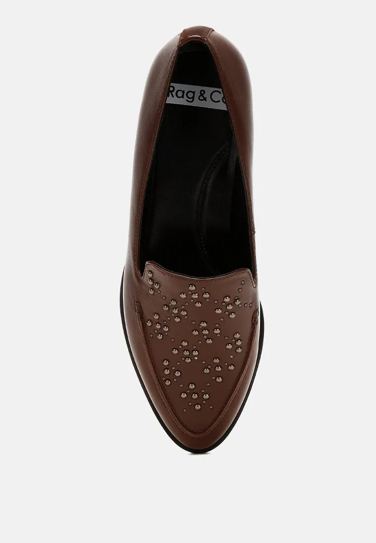 Studded Genuine Leather Loafers By Ruw