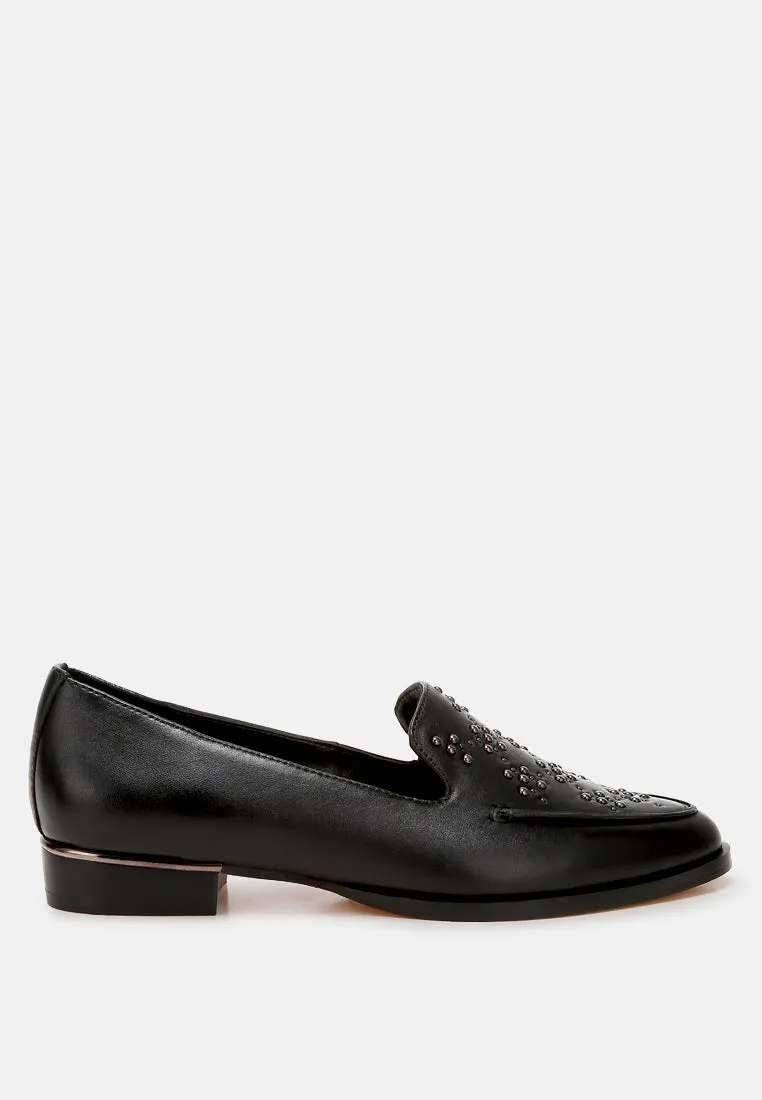 Studded Genuine Leather Loafers By Ruw