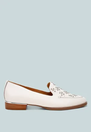 Studded Genuine Leather Loafers By Ruw