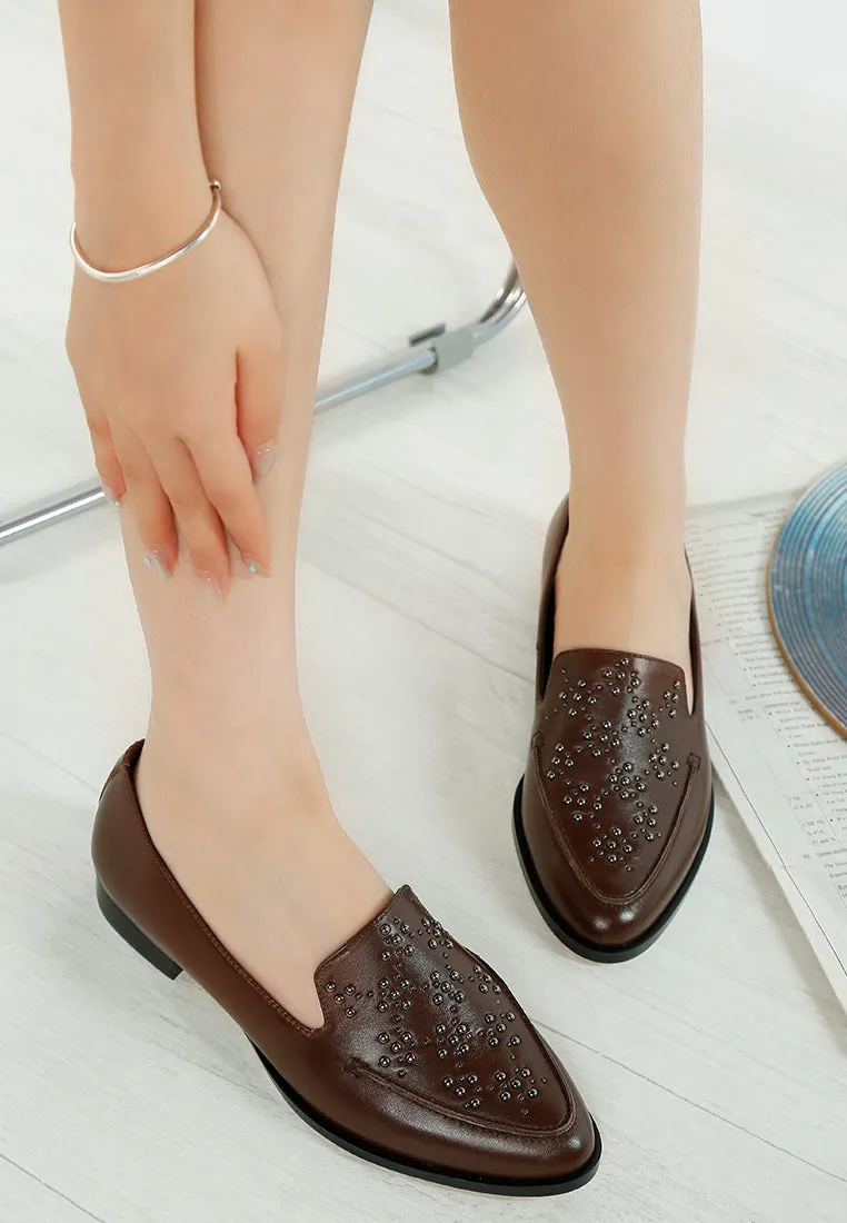 Studded Genuine Leather Loafers By Ruw