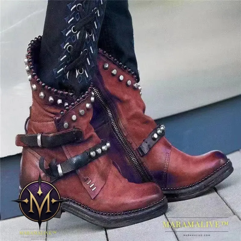 Studded side zipper Knight boots