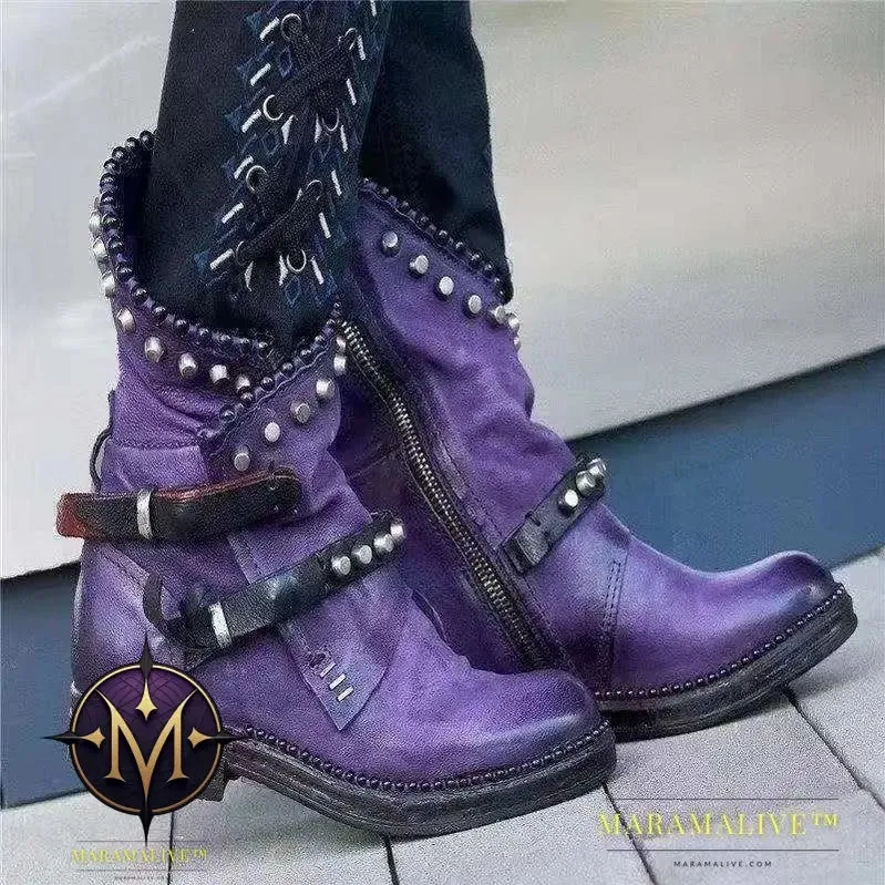 Studded side zipper Knight boots